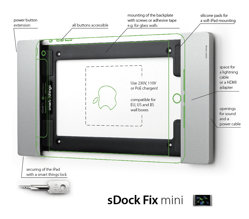 sDock mini Fix s09— фиксированное настенное крепление для Apple iPad mini 4
